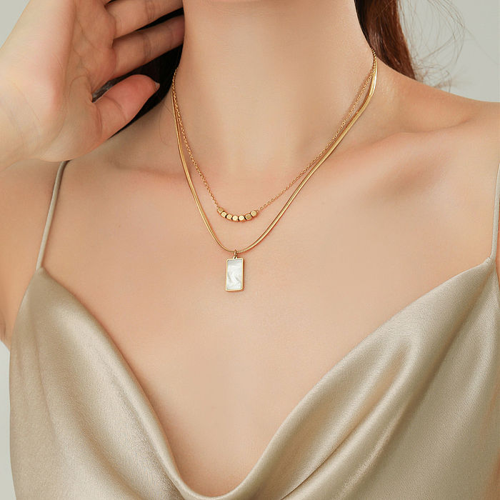 Simple Style Rectangle Stainless Steel Copper Plating Inlay Shell 18K Gold Plated Layered Necklaces