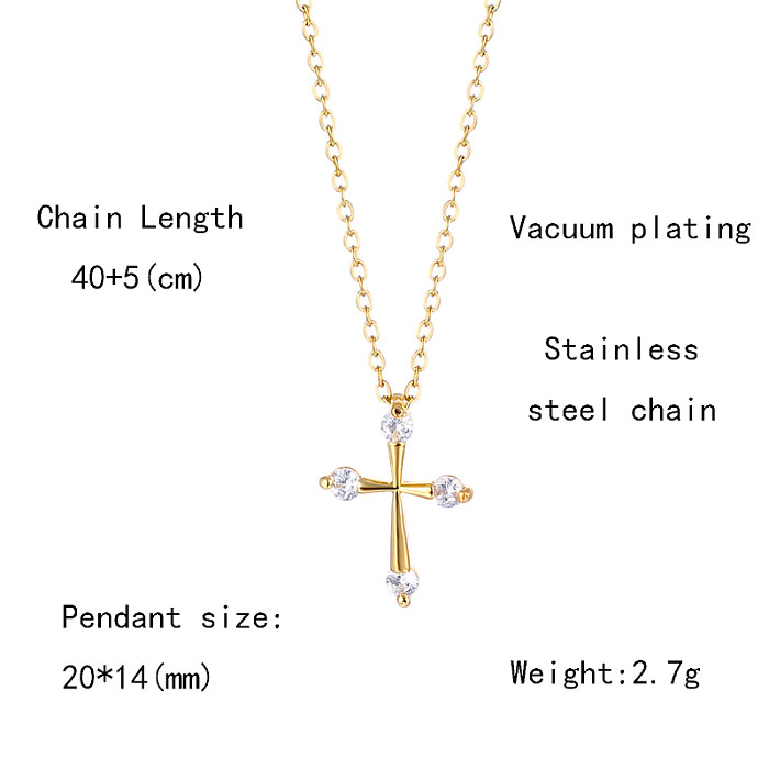 1 Piece Fashion Cross Stainless Steel  Stainless Steel Plating Inlay Zircon Pendant Necklace