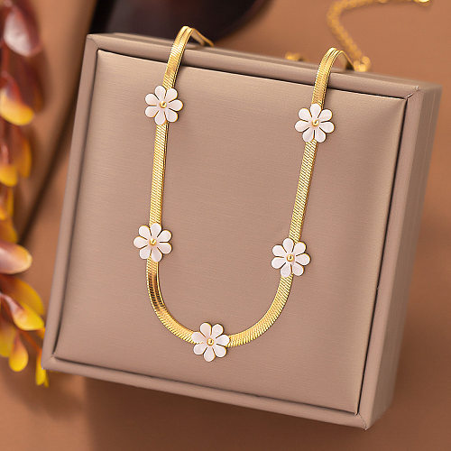 Schlichte Halskette mit Blumen-Edelstahlbeschichtung