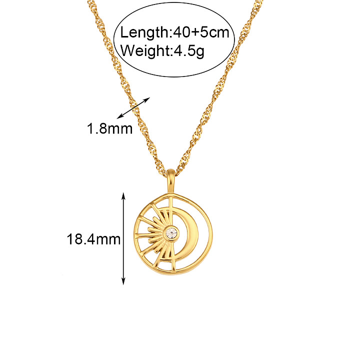 1 Piece Fashion Sun Moon Stainless Steel  Plating Hollow Out Inlay Artificial Diamond Pendant Necklace