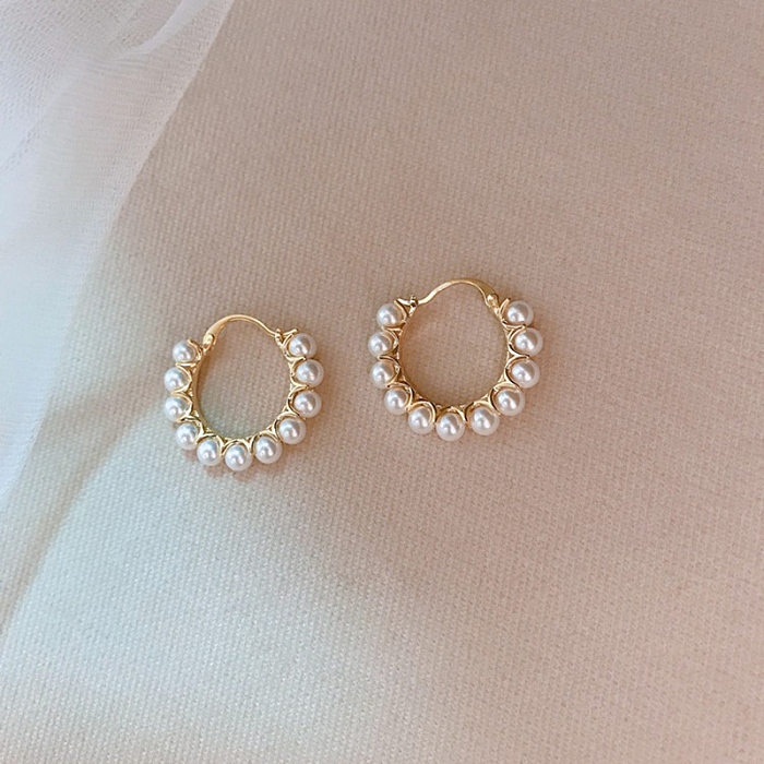 1 Pair Korean Style Round Imitation Pearl Alloy Earrings