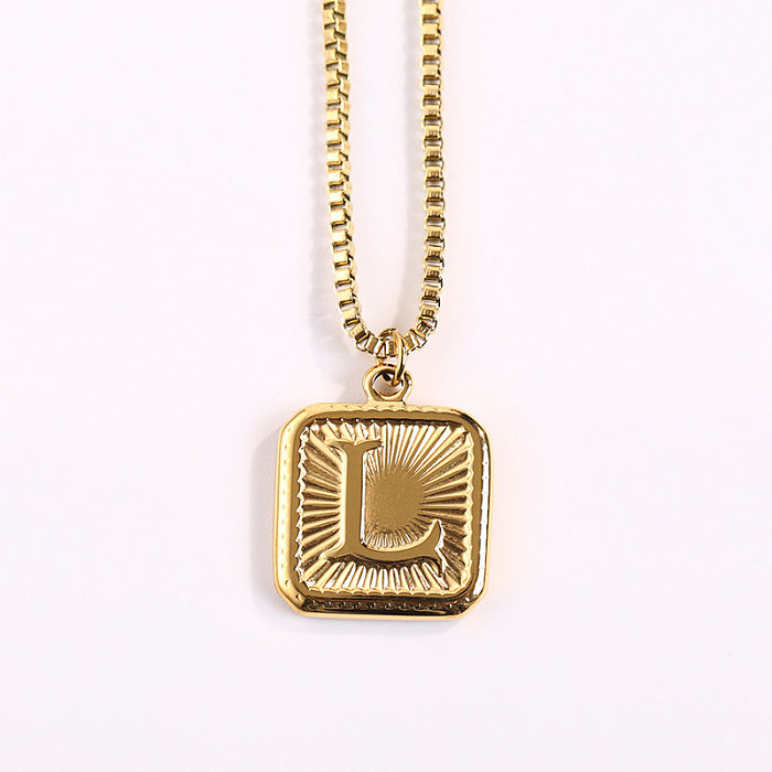 Modische Halskette mit quadratischem Buchstaben-Anhänger aus Edelstahl, 1 Stück