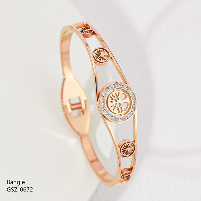 Simple Style Number Butterfly Stainless Steel Plating Hollow Out Inlay Rhinestones Rose Gold Plated Gold Plated Silver Plated Bangle