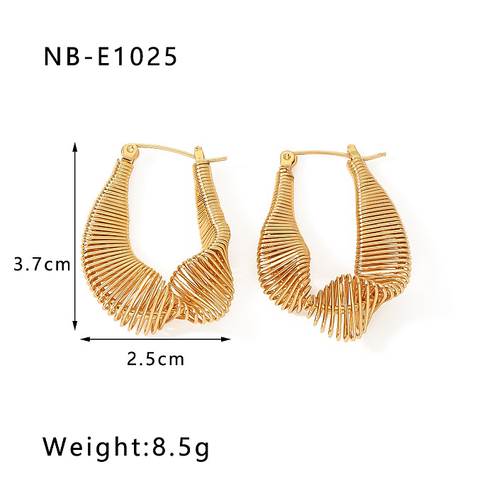 1 Pair IG Style Novelty British Style C Shape The Answer Twist Plating Braid Hollow Out Stainless Steel  18K Gold Plated Hoop Earrings