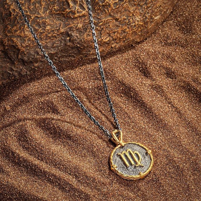 Casual Retro Simple Style Constellation Stainless Steel  Plating Hollow Out Carving 18K Gold Plated Pendant Necklace