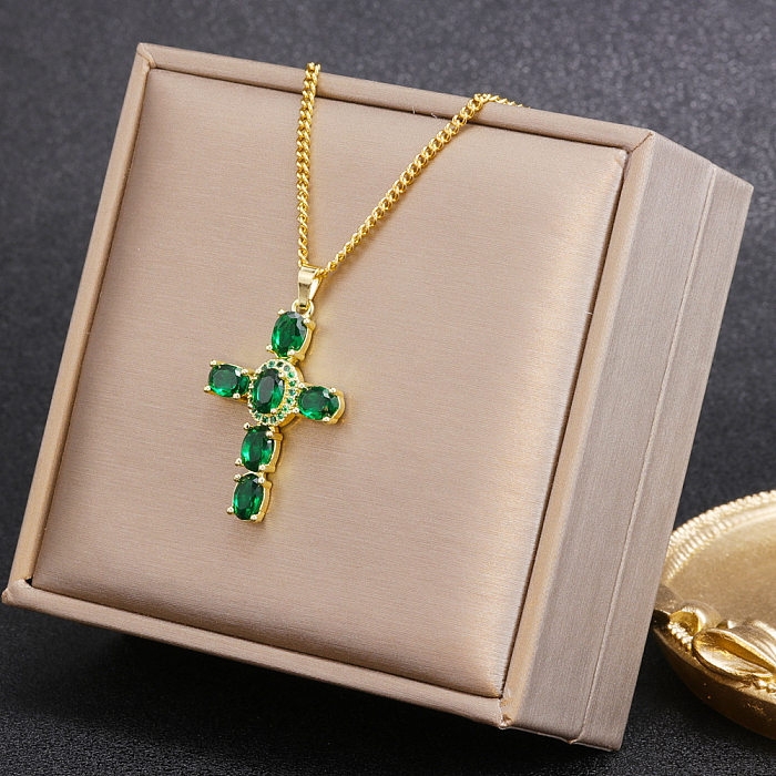 Retro Cross Eye Bow Knot Stainless Steel Plating Zircon Pendant Necklace 1 Piece