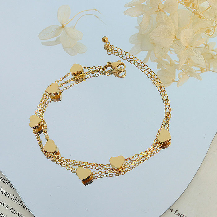 Korea Bracelet Small Heart Double Layered Bracelet Titanium Steel 18k Gold Plated Bracelet