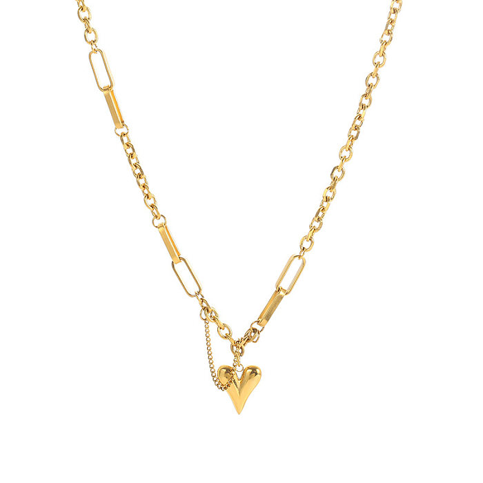 Collar colgante chapado en oro de 18 quilates con cadena de acero inoxidable con forma de corazón de estilo simple y dulce