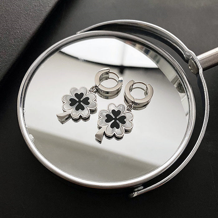 Modische vierblättrige Kleeblatt-Ohrringe aus Edelstahl mit Intarsien-Muschel-Design, 1 Paar