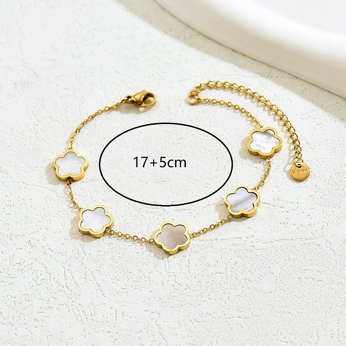 IG Style Basic Sweet Flower Stainless Steel Plating Inlay Shell 18K Gold Plated Bracelets