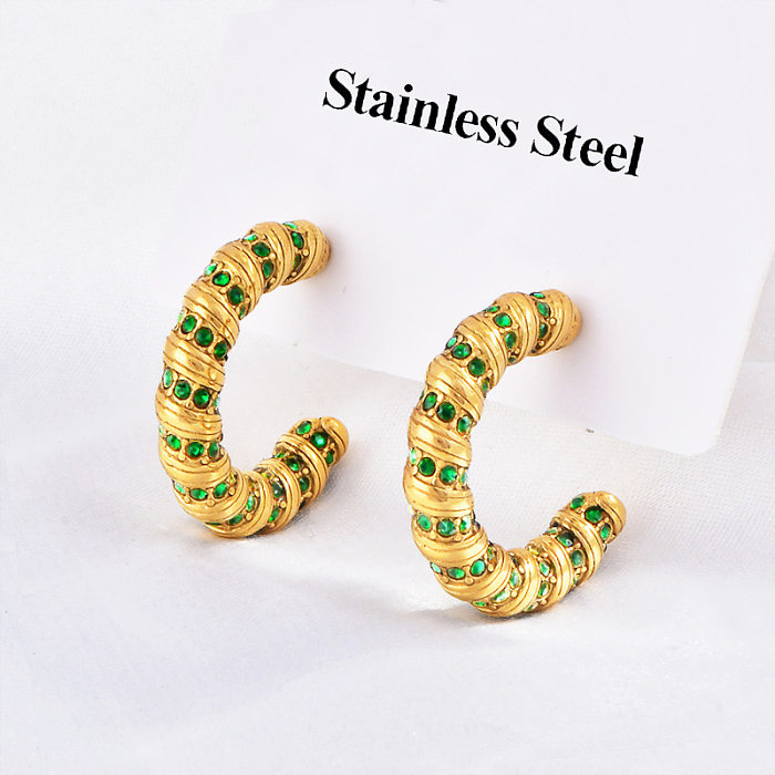 1 Pair Streetwear Spiral Stripe Plating Inlay Stainless Steel Zircon Ear Studs