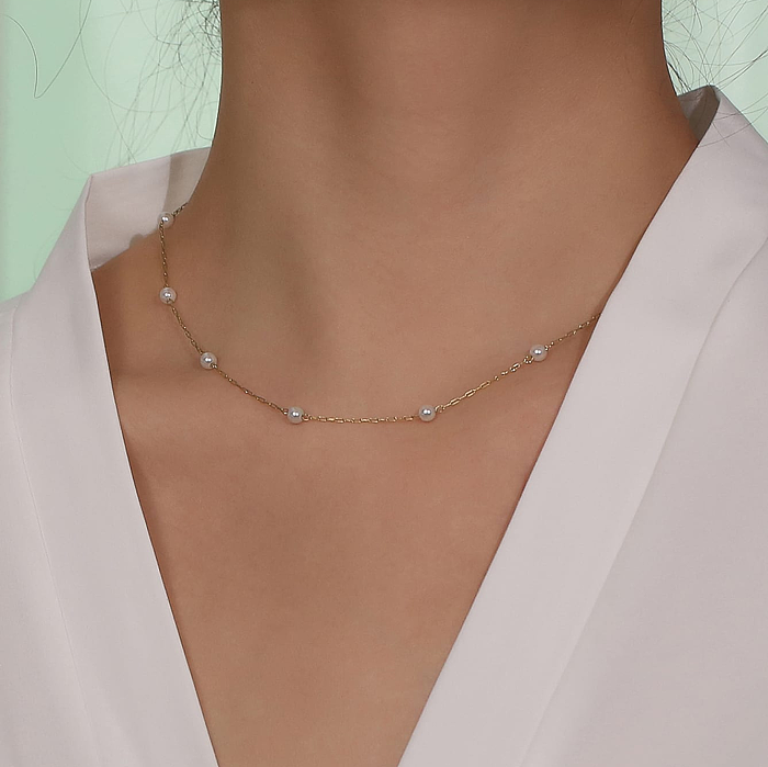 Collier de perles incrusté de placage en acier inoxydable de couleur unie à la mode, 1 pièce