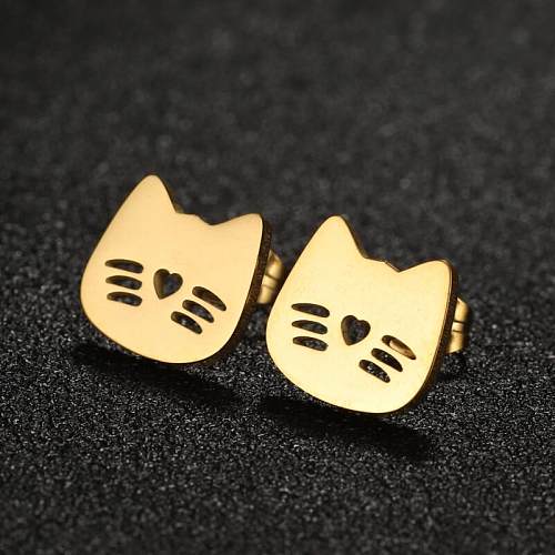 1 Pair Cute Simple Style Cat Plating Hollow Out Stainless Steel  Ear Studs