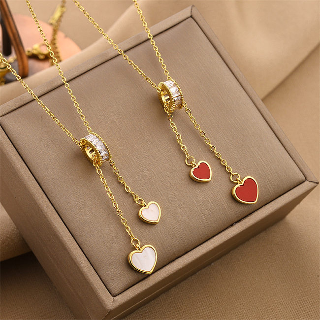 Sweet Heart Shape Stainless Steel Inlay Rhinestones Shell Pendant Necklace 1 Piece