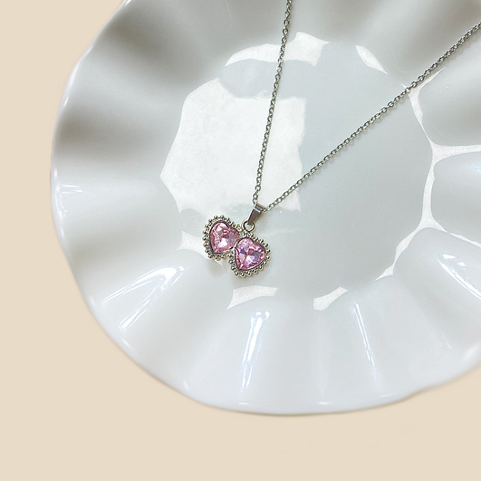Commute Heart Shape Stainless Steel  Epoxy Plating Inlay Rhinestones Zircon White Gold Plated Gold Plated Pendant Necklace