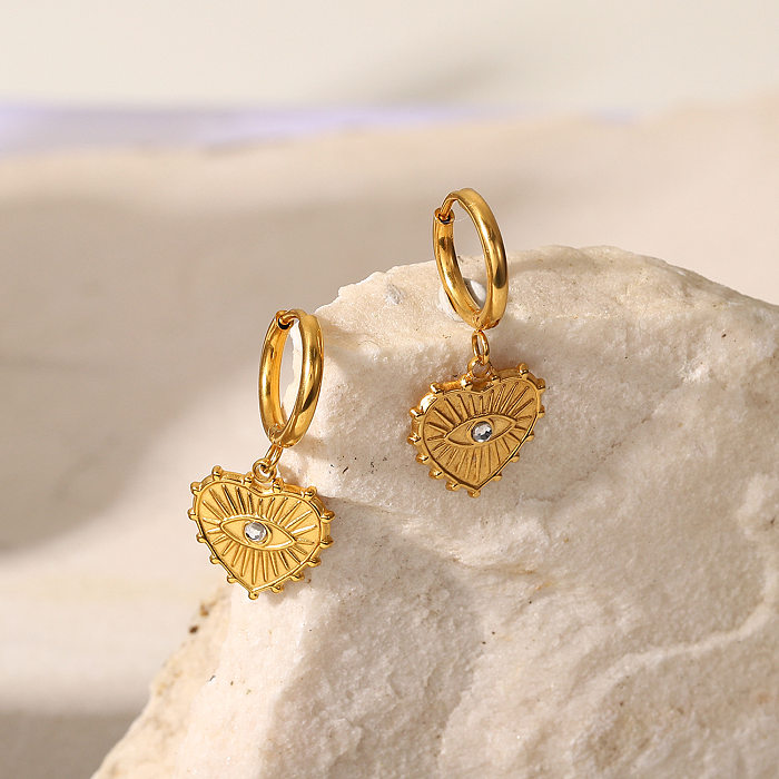 18K Gold Stainless Steel  Devil's Eye Heart-shaped Pendant Earrings