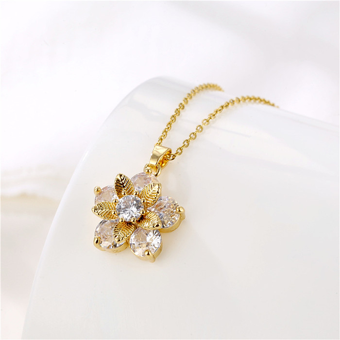 1 Piece Fashion Water Droplets Heart Shape Snowflake Stainless Steel  Inlay Zircon Pendant Necklace