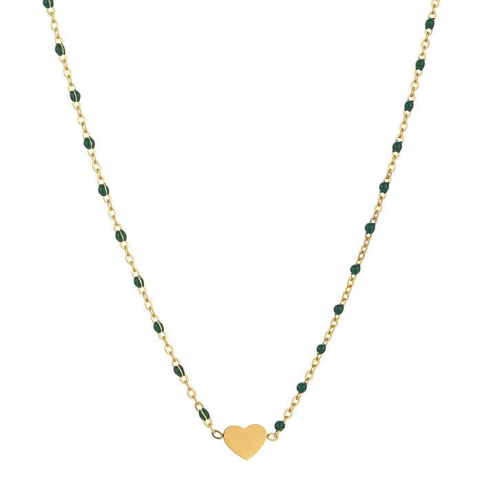 Sweet Heart Shape Stainless Steel  Alloy Beaded Enamel Pendant Necklace