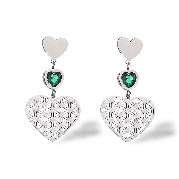 1 Pair Vintage Style Simple Style Commute Heart Shape Plating Inlay Stainless Steel Zircon 18K Gold Plated Drop Earrings
