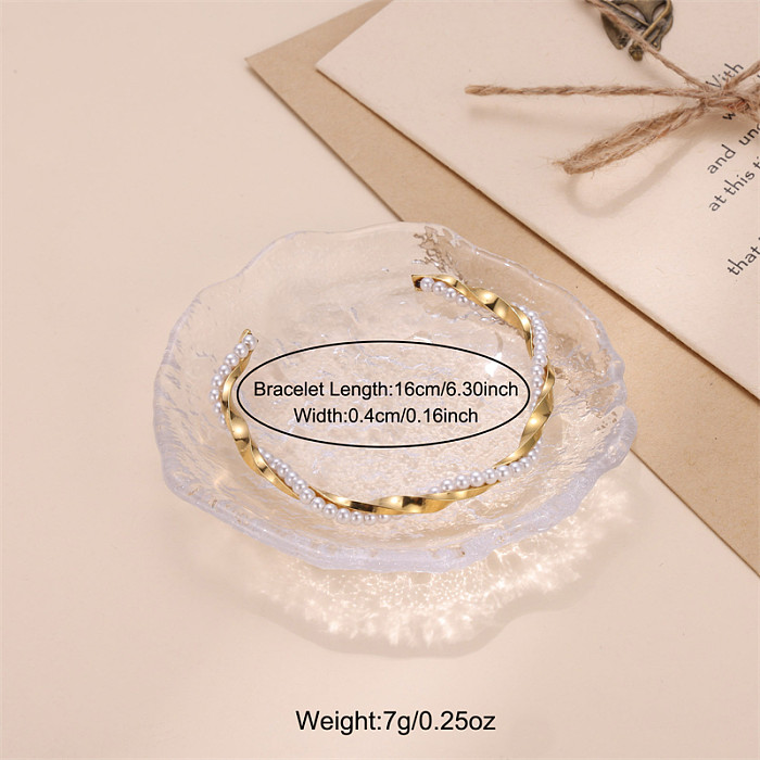 Glam Stainless Steel Artificial Pearl Beaded Bangle