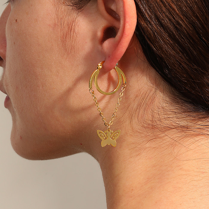 1 Pair Fashion Moon Heart Shape Butterfly Stainless Steel  Plating Dangling Earrings