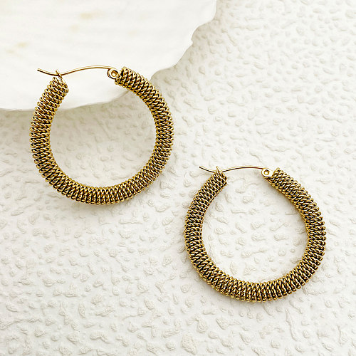 1 Pair Vintage Style Roman Style Solid Color Plating Stainless Steel  Gold Plated Hoop Earrings