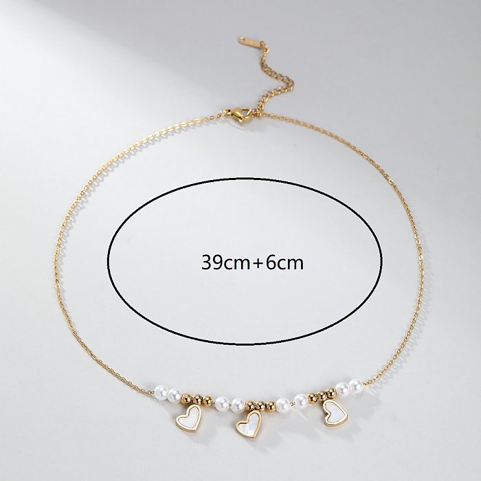 Nordic Style Romantic Heart Shape Stainless Steel  Plastic Plating 18K Gold Plated Necklace