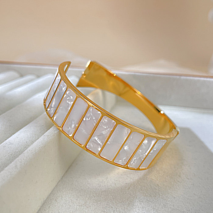 Wholesale Vintage Style Stripe Stainless Steel Inlay Shell Cuff Bracelets