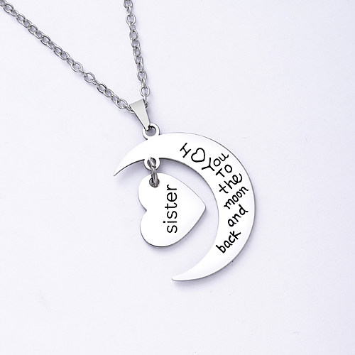 Simple Style Letter Moon Heart Shape Stainless Steel  Carving Pendant Necklace