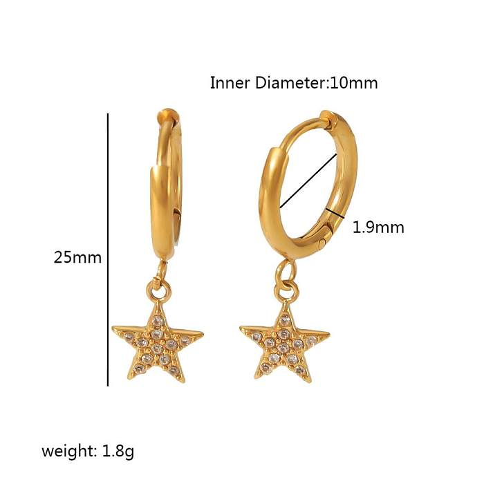 1 par streetwear estrela cobra borboleta polimento chapeamento incrustação de aço inoxidável zircão 18k brincos banhados a ouro