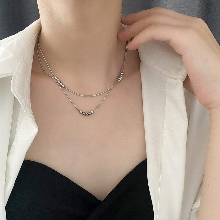 Basic Solid Color Stainless Steel Plating Gold Plated Layered Necklaces