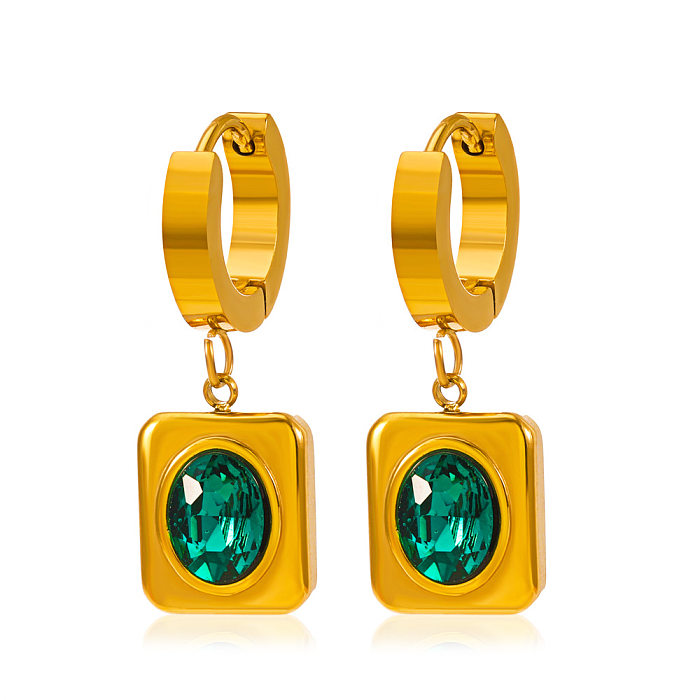 1 Pair IG Style Square Plating Inlay Stainless Steel  Zircon 18K Gold Plated Drop Earrings