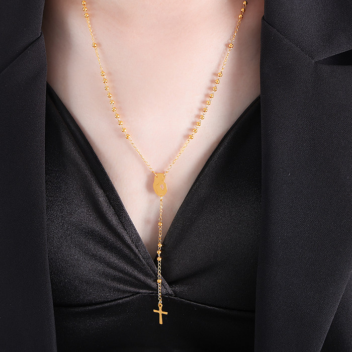 Streetwear Cross Stainless Steel Plating 18K Gold Plated Sweater Chain
