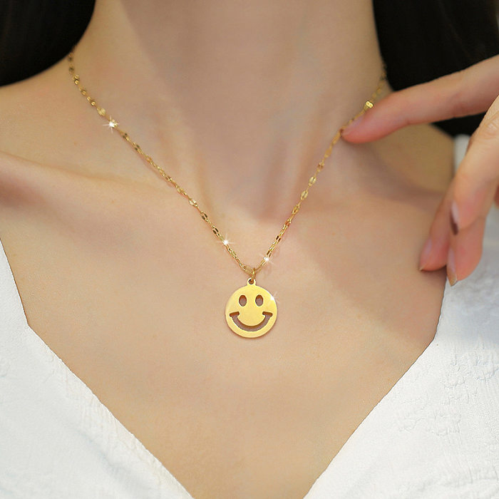 Wholesale Classic Style Smiley Face Stainless Steel Pendant Necklace