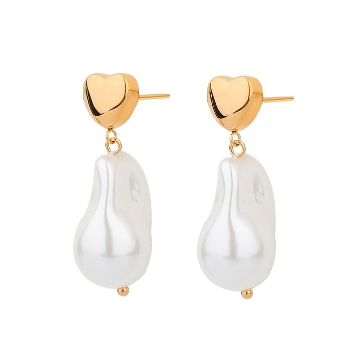 1 Pair Casual Simple Style Classic Style Irregular Plating Stainless Steel  Artificial Pearl Stainless Steel Gold Plated Drop Earrings