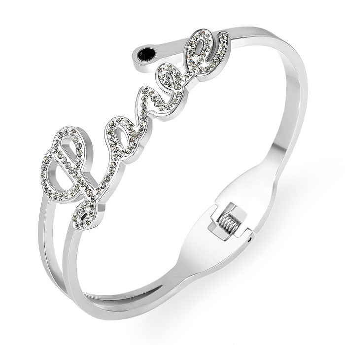Simple Style Letter Stainless Steel Inlay Zircon Bangle