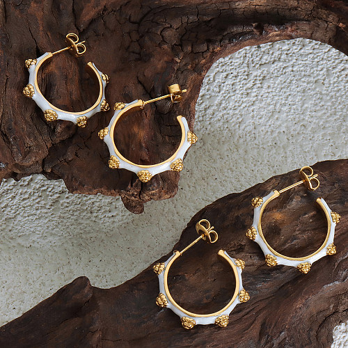 1 par de brincos de orelha banhados a ouro 18K de aço inoxidável geométrico para férias streetwear