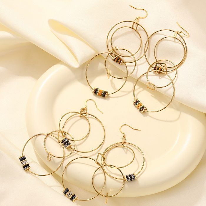 1 Pair Simple Style Round Beaded Plating Stainless Steel  Drop Earrings