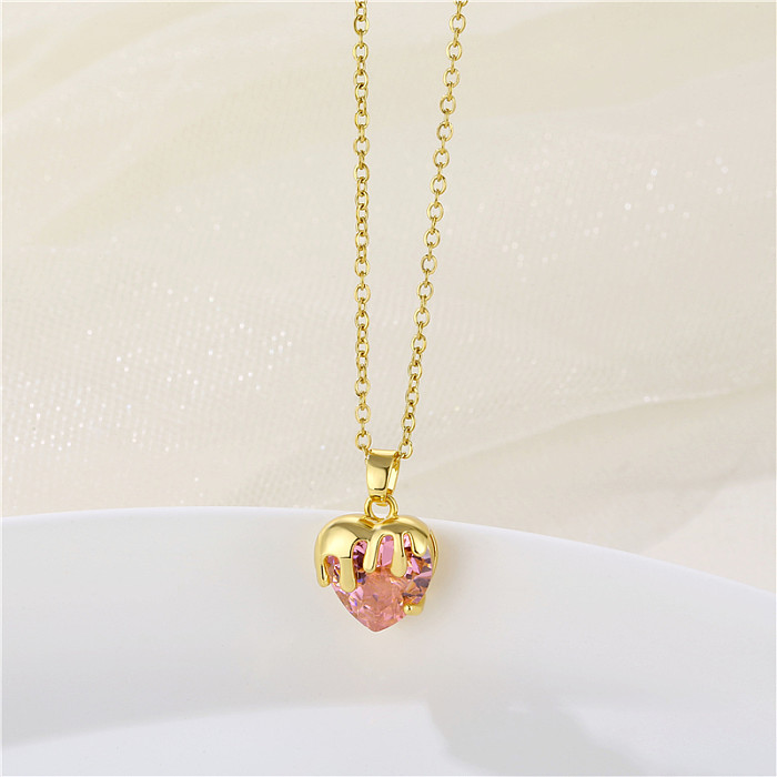 Wholesale Korean Style Heart Shape Eye Flower Stainless Steel  Stainless Steel 18K Gold Plated Gold Plated Zircon Pendant Necklace