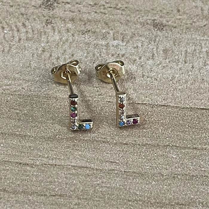 1 Pair Elegant Luxurious Classic Style Letter Asymmetrical Plating Inlay Copper + Zircon Zircon 14K Gold Plated Ear Studs