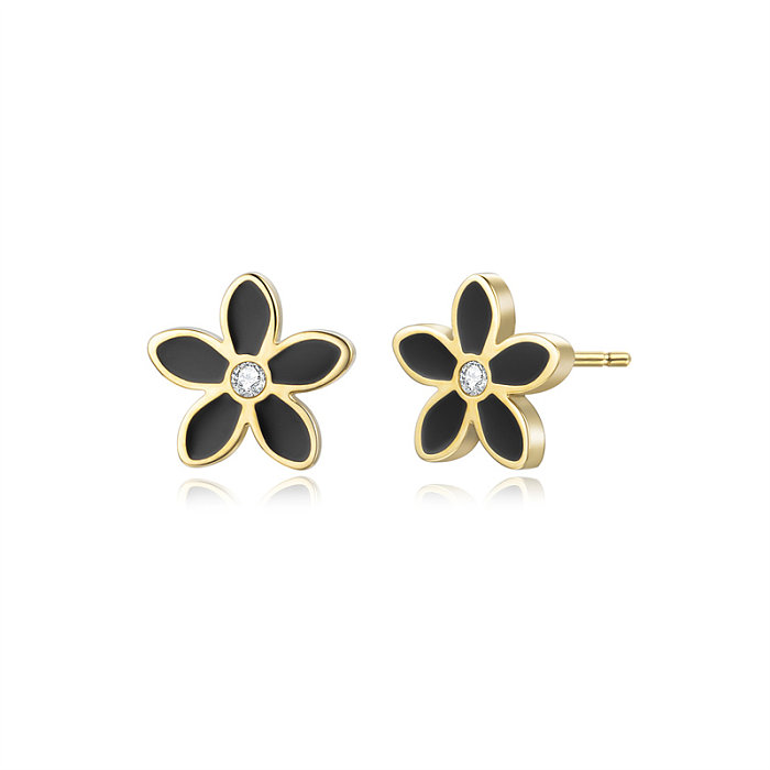 1 Pair Casual Cute Simple Style Flower Plating Inlay Stainless Steel  Zircon 14K Gold Plated Ear Studs