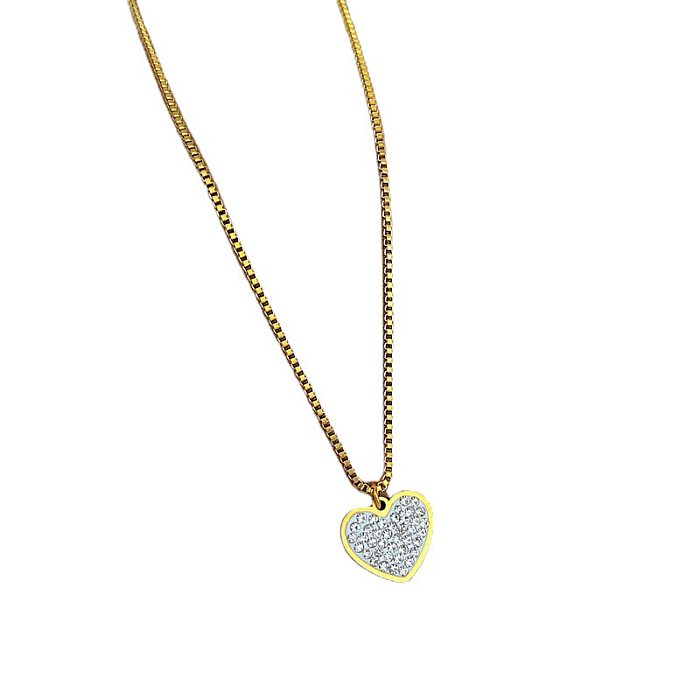 Modische Halskette mit Anhänger in Herzform aus Edelstahl mit eingelegtem Zirkon, 1 Stück