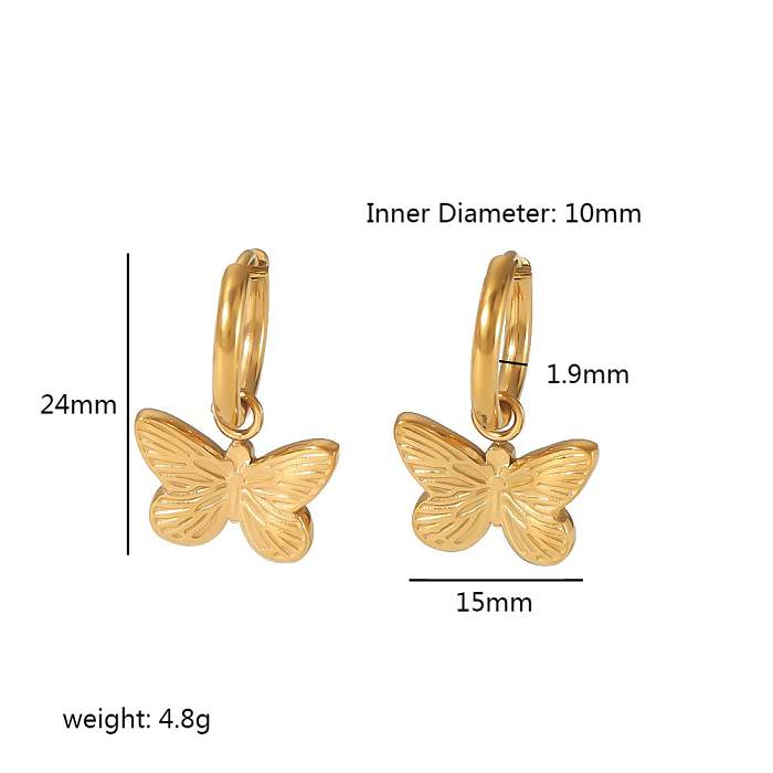 1 paire de boucles d'oreilles pendantes en acier inoxydable plaqué or 18 carats, Style Simple, polissage papillon
