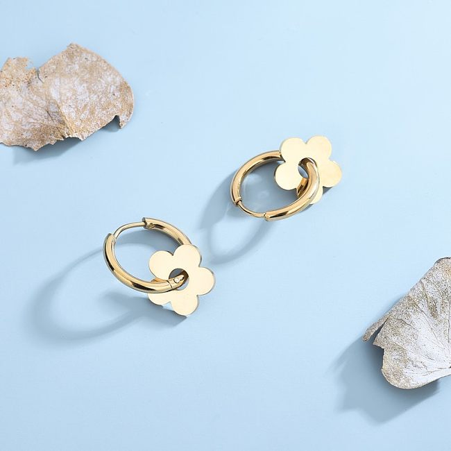 1 Pair Casual Elegant Simple Style Flower Polishing Plating Stainless Steel 18K Gold Plated Earrings