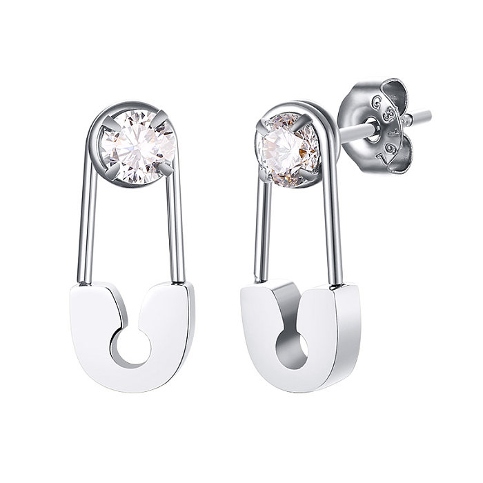 1 Pair Simple Style Solid Color Plating Inlay Stainless Steel  Zircon Gold Plated Earrings