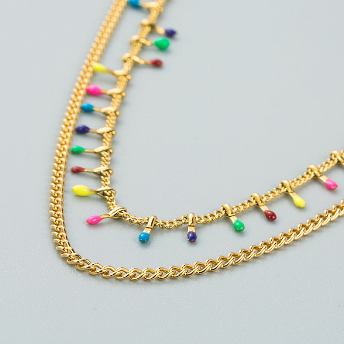 Kreative doppellagige kontrastfarbene Halskette aus Edelstahl im Großhandel
