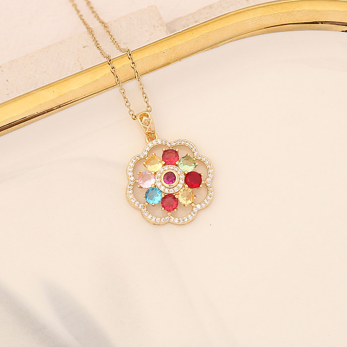 Niedliche Regenbogen-Blumen-Edelstahl-Halskette mit Inlay-Zirkon-Edelstahl-Halsketten, 1 Stück