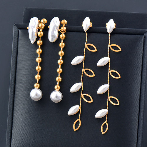 Boucles d'oreilles pendantes avec incrustation en acier inoxydable, Style Simple, 1 paire