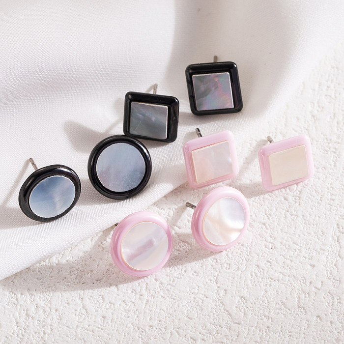 1 Pair Simple Style Round Square Stainless Steel  Shell Ceramics Ear Studs