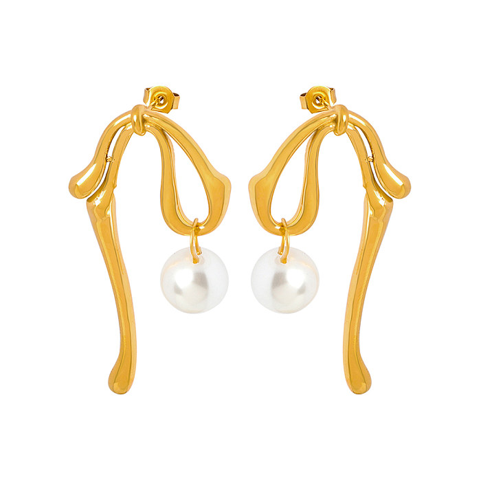 1 Pair Sweet Solid Color Stainless Steel Pearl Plating Hollow Out 18K Gold Plated Drop Earrings